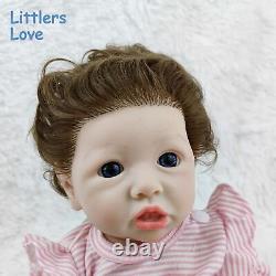 16'' Hair Rooted Silicone Reborn Baby Blue Eyes Girl Adorable Silicone Doll Gift