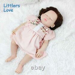 18'' Asleep Silicone Reborn Baby Girl Brown Curly Hair Silicone Doll Kids Gift