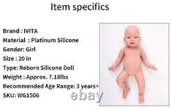 IVITA 20'' Soft Silicone Reborn Baby Girl Kids Birthday Gift Silicone Doll