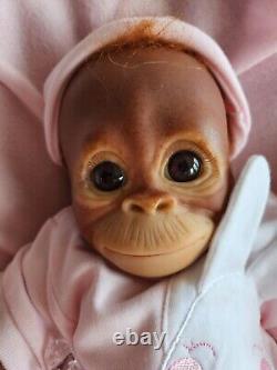 Reborn Baby Monkey Chimp Brown EYED Doll Rooted, Fast Post, BINDI Bottle +Gifts